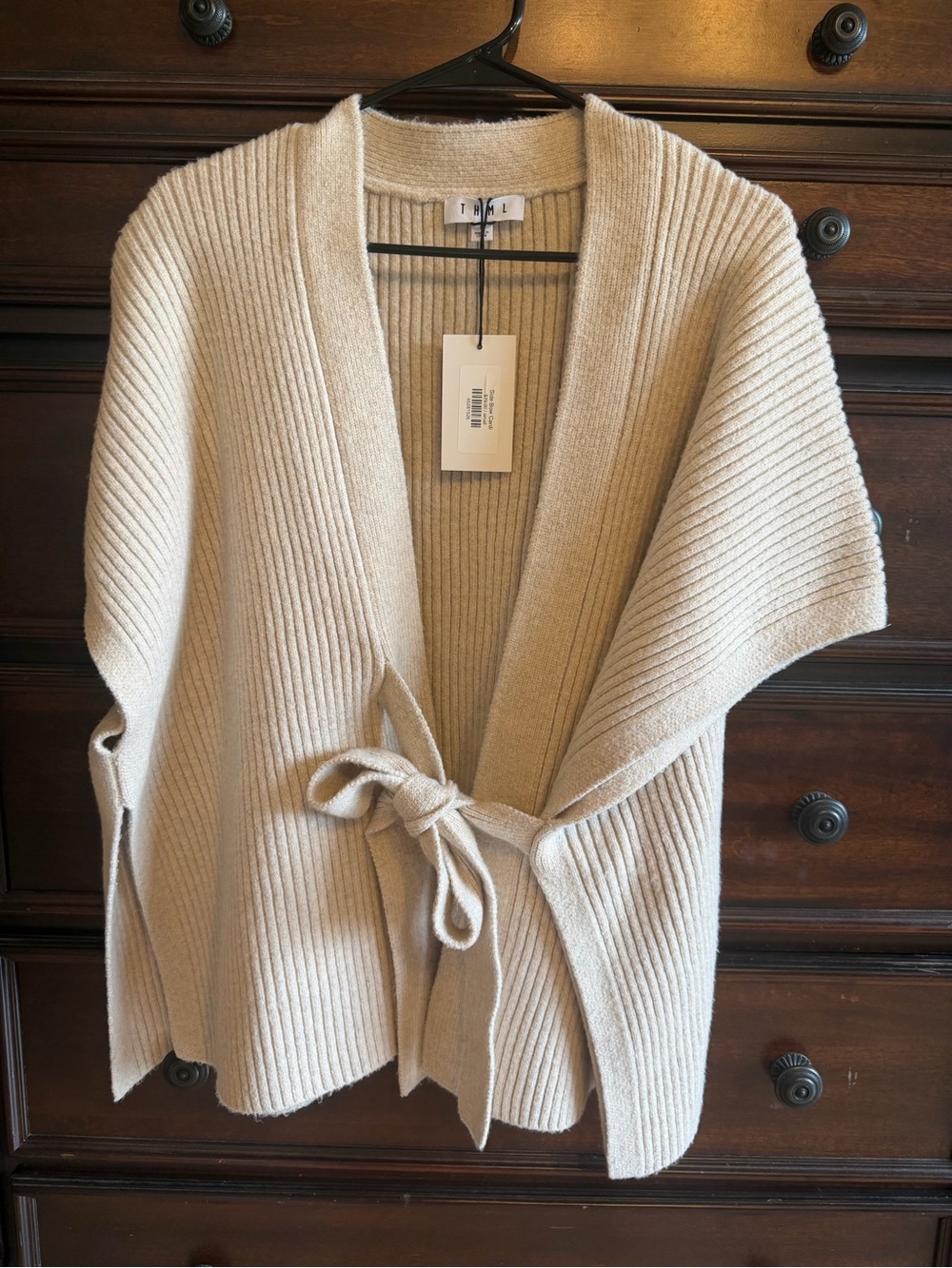 THML Beige Ribbed Tie-Front Cardigan Sweater - Picture 2 of 8